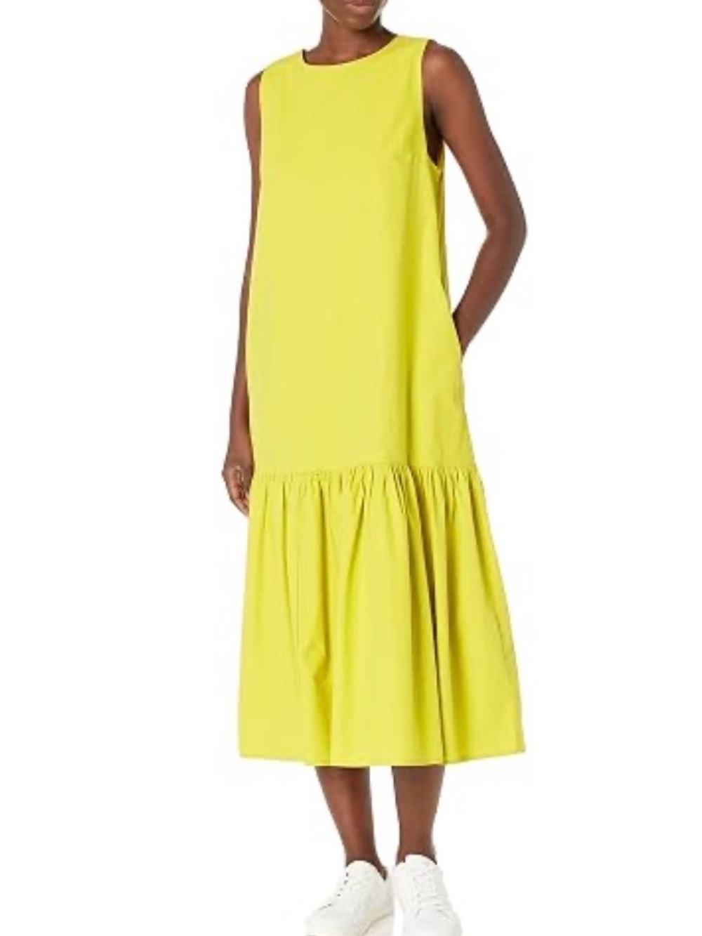 Sleeveless Drop-Waist Midi Dress in Bright Yellow - The Drop Ilana
